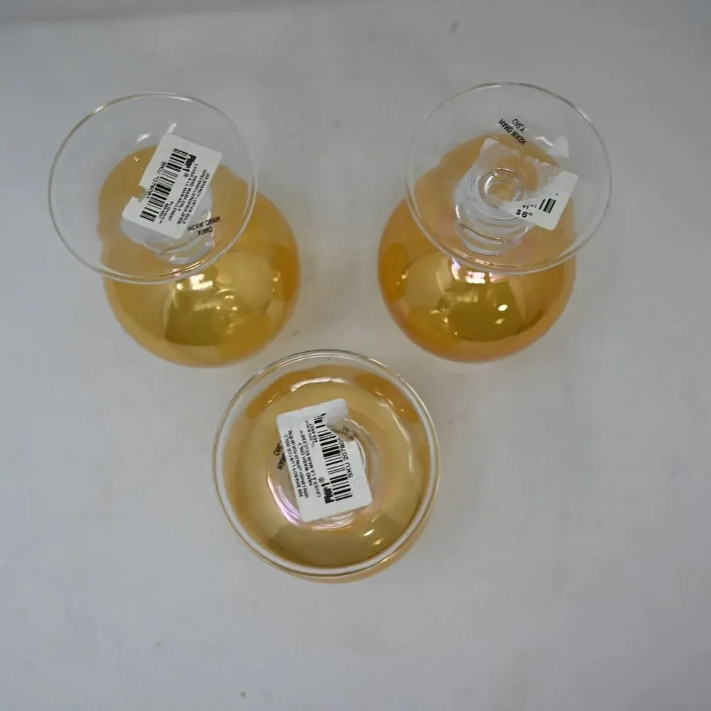 Pier 1 Amber Brandy Snifter Glass Set of 3 Iridescent Hand Wash Only